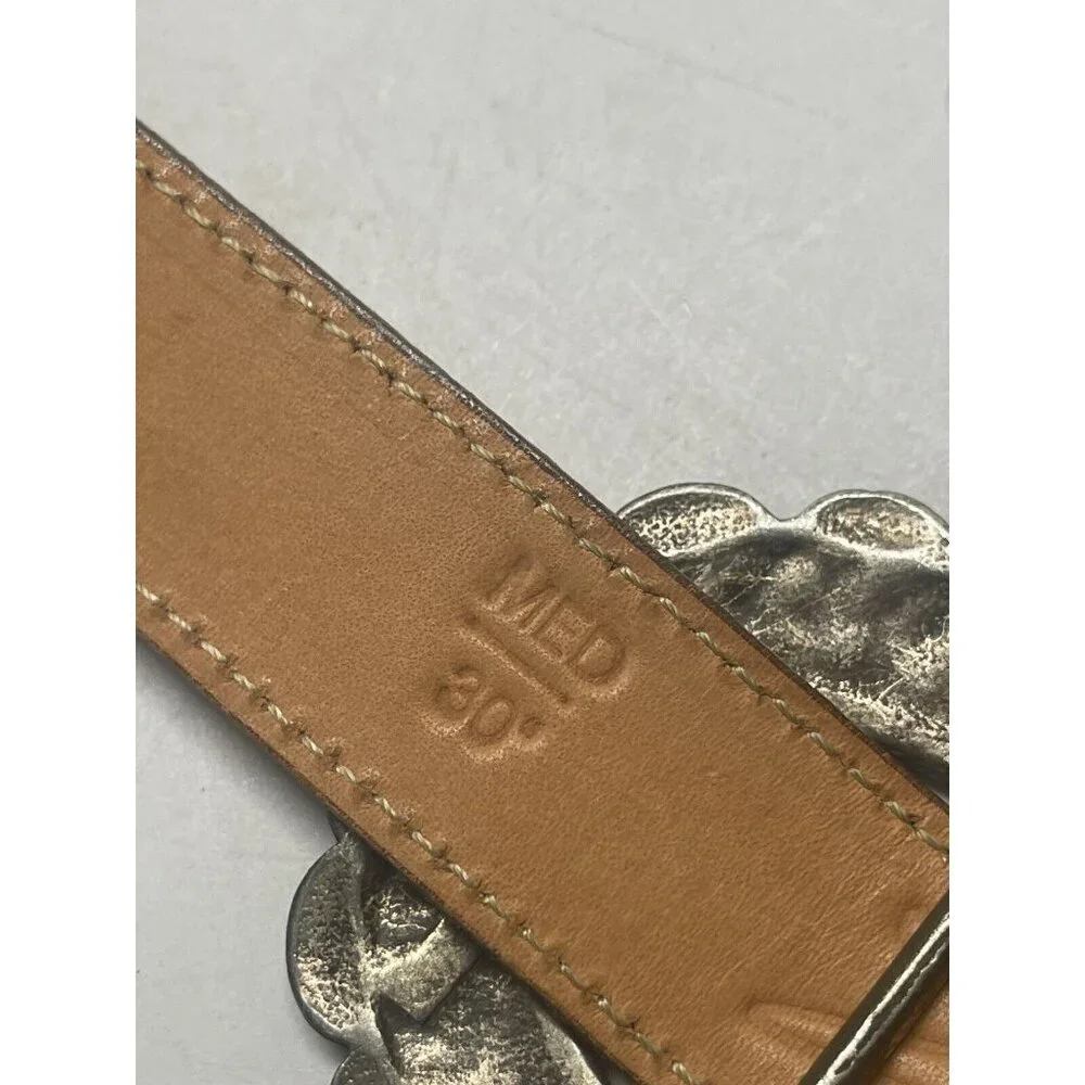 Zele Brown Italy Leather Silver Medium 30” Women's Belt